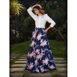 Blue long skirt with crop top western Online Buy Blue Skirt