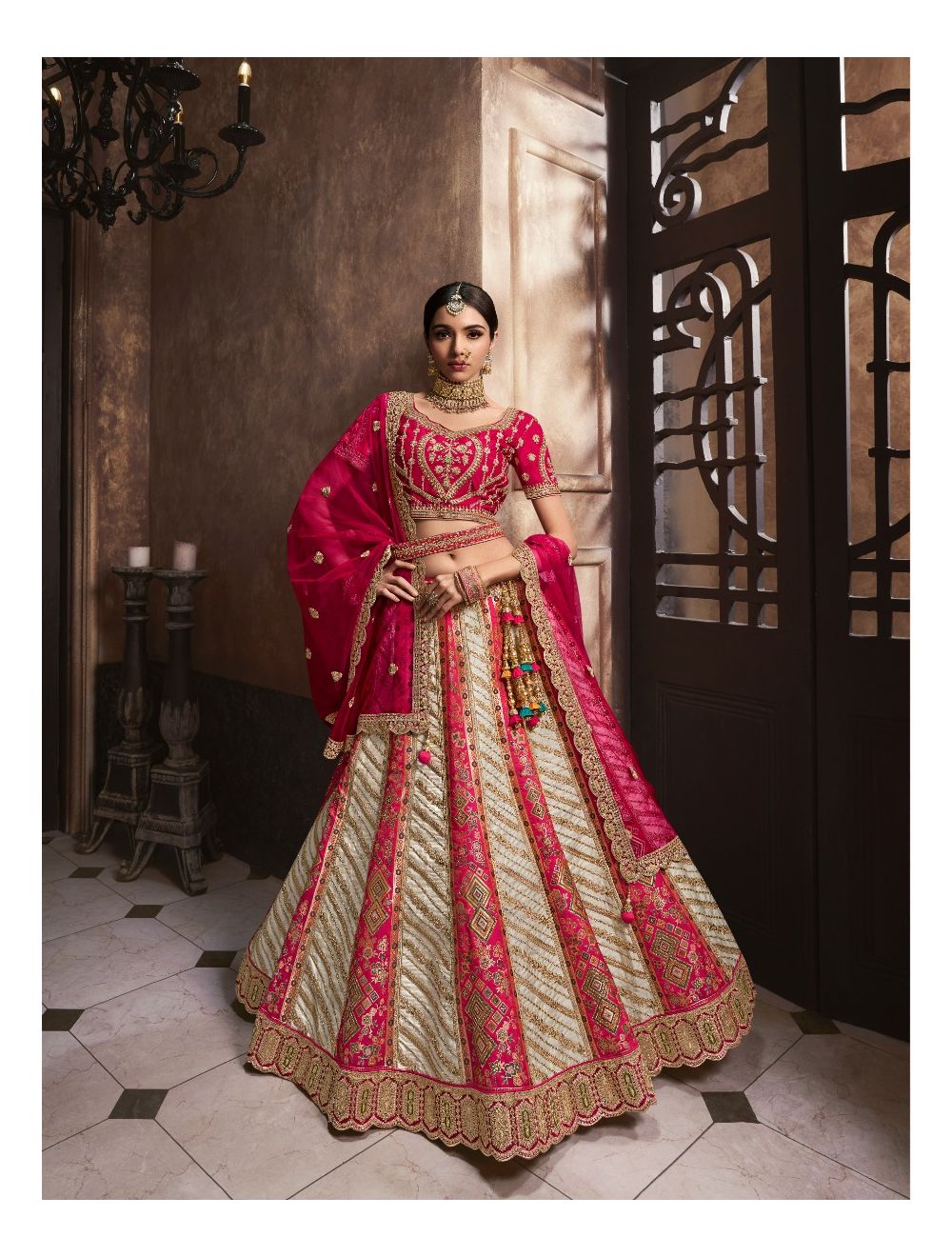 Pink and gold lengha best sale