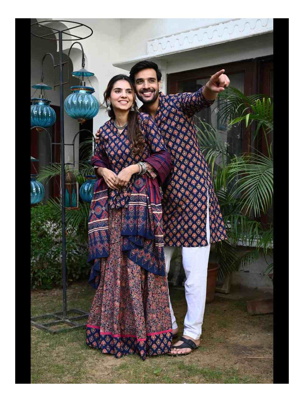 Buy a Blue Lehenga and Kurta Matching Dress For Couple Online