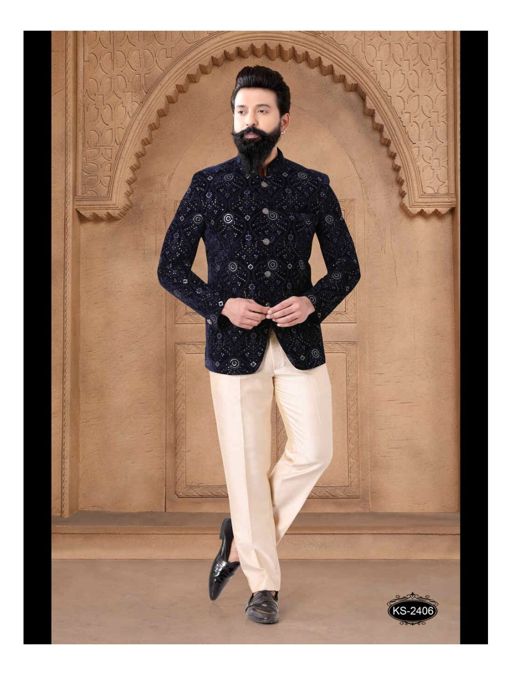 Blue Velvet Jodhpuri Suit