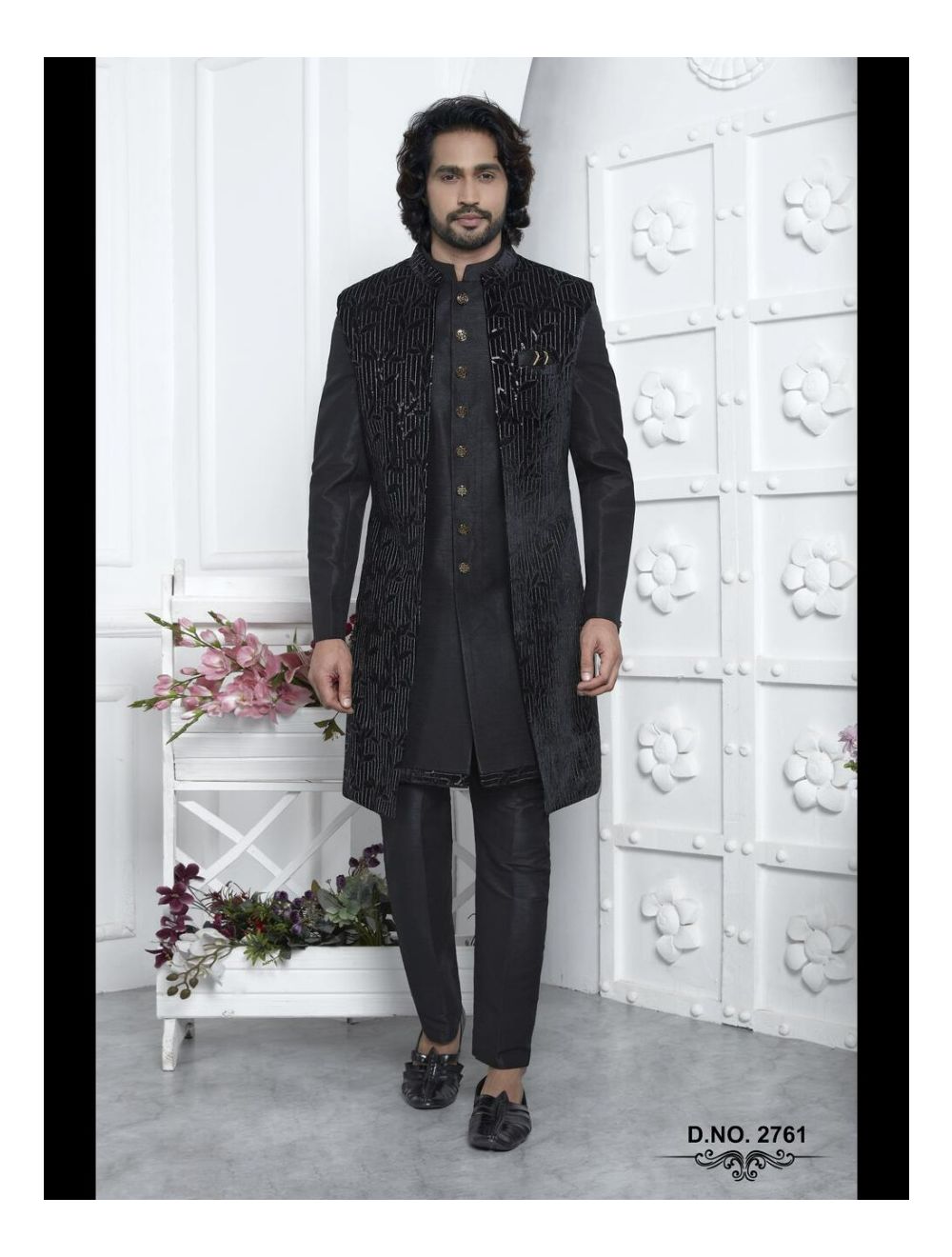 Nawabi Indo Western Sherwani Online Buy Black designer nawabi indo western sherwani