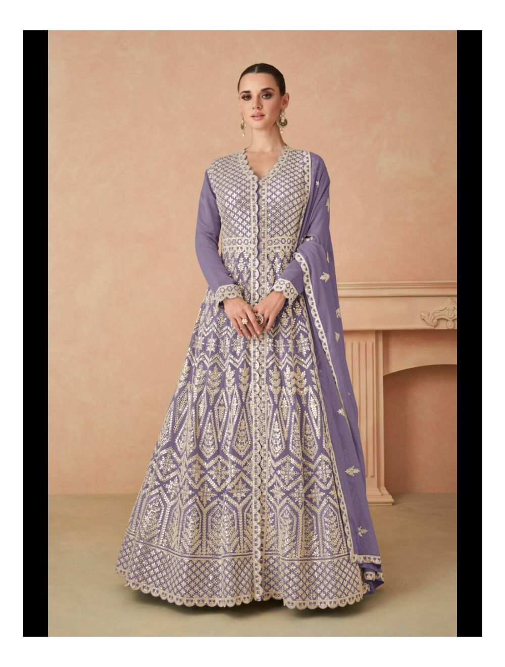 Buy a Grey Designer Indo Western Front Slit Gown On Rutbaa