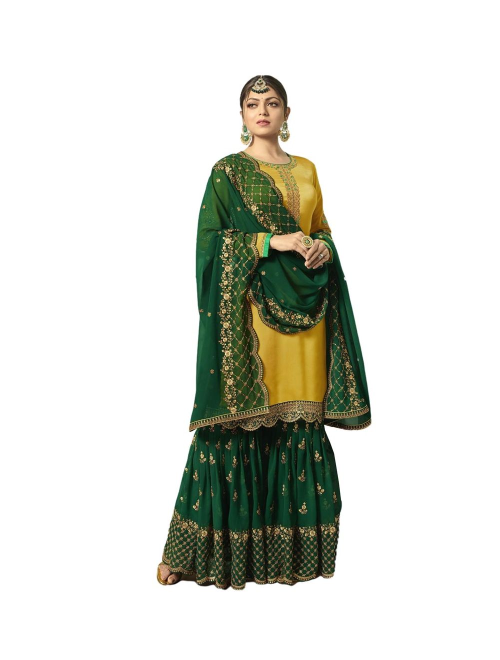 haldi yellow and green gharara