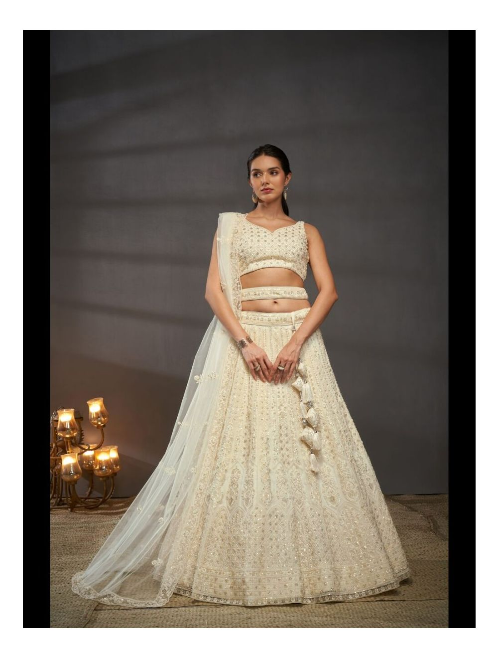 Cream Embroidered Wedding Lehenga