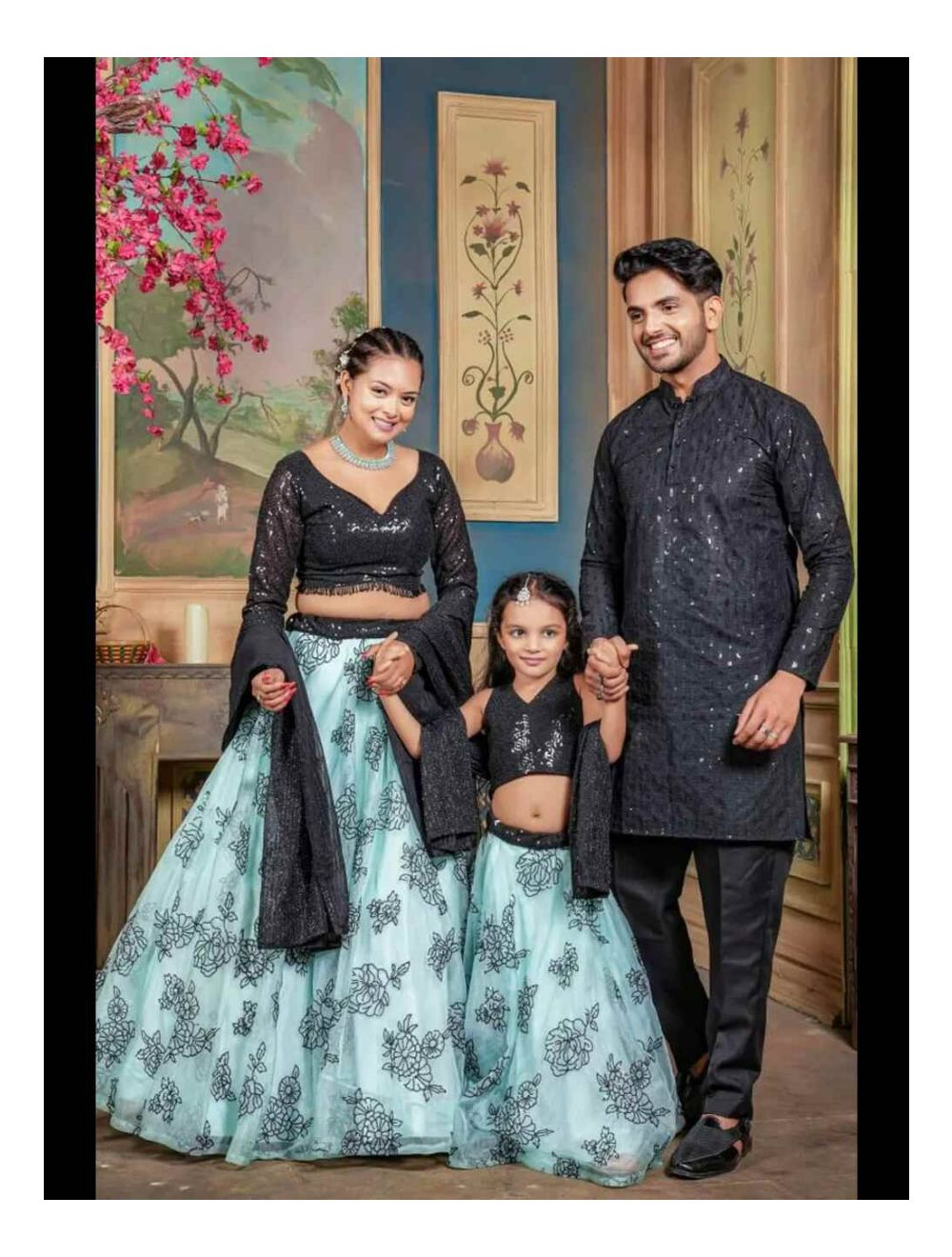 Mother Daughter Lehenga and Father Kurta Family Combo Set For Wedding