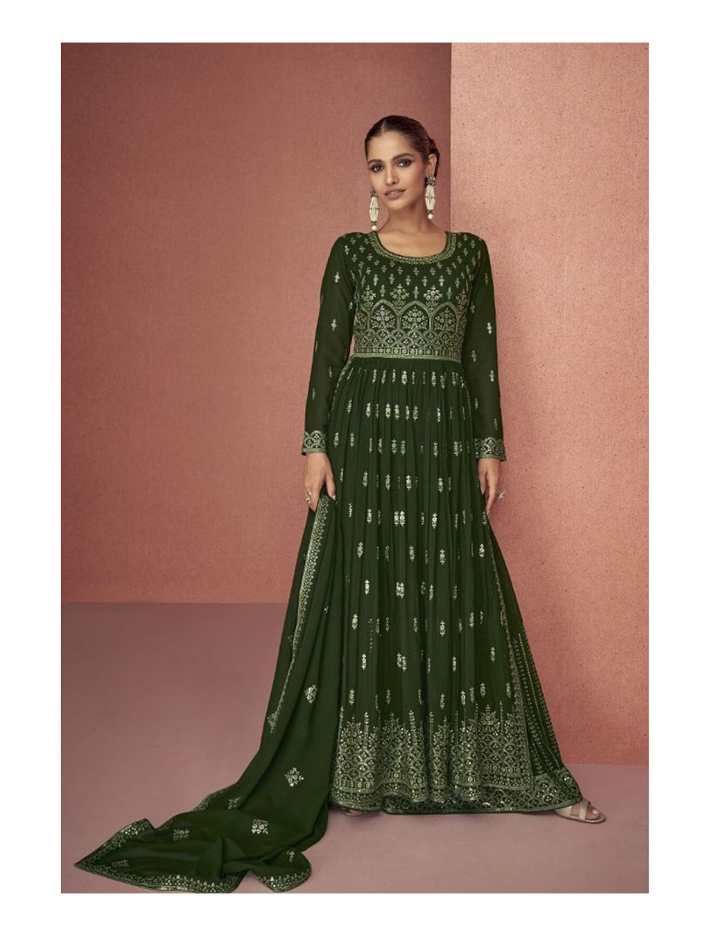 Stunning @meenakshiofficial_ looking dazzling in our beautiful dyed green  georgette embellished sleeve less double layer gown Customisa... | Instagram