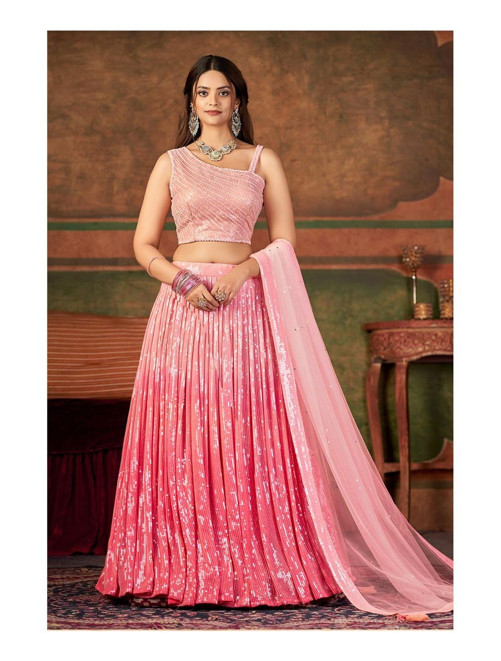 Peach Color Stylish Lehenga Choli On Butterfly Net With Heavy Chainstitched  Work - Ethnic Race