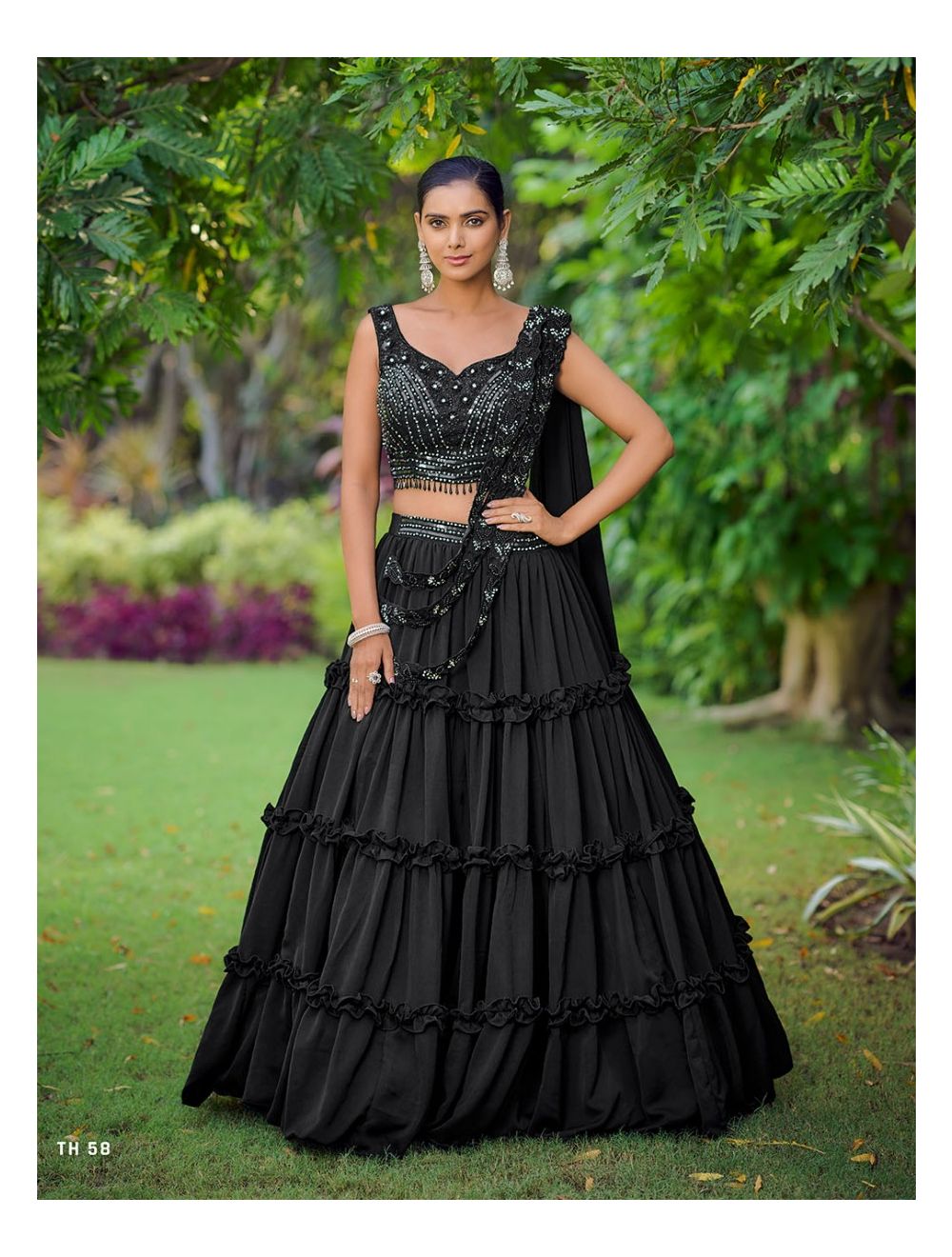 Partywear Black Green Lehenga Choli Taffeta Silk Top Skirt Designer Indian  Women | eBay