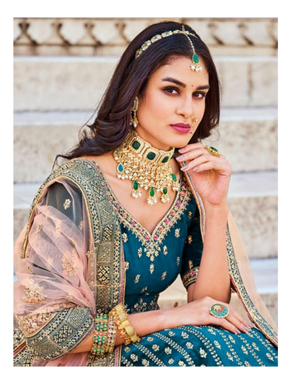 Teal bridal lehenga deals