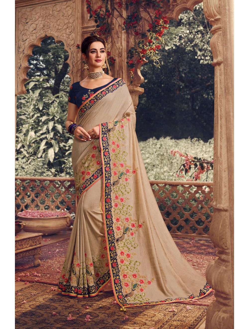 Designer Red Heavy Zari Stone Embroidery Sari Silk Wedding Wear Saree For Women