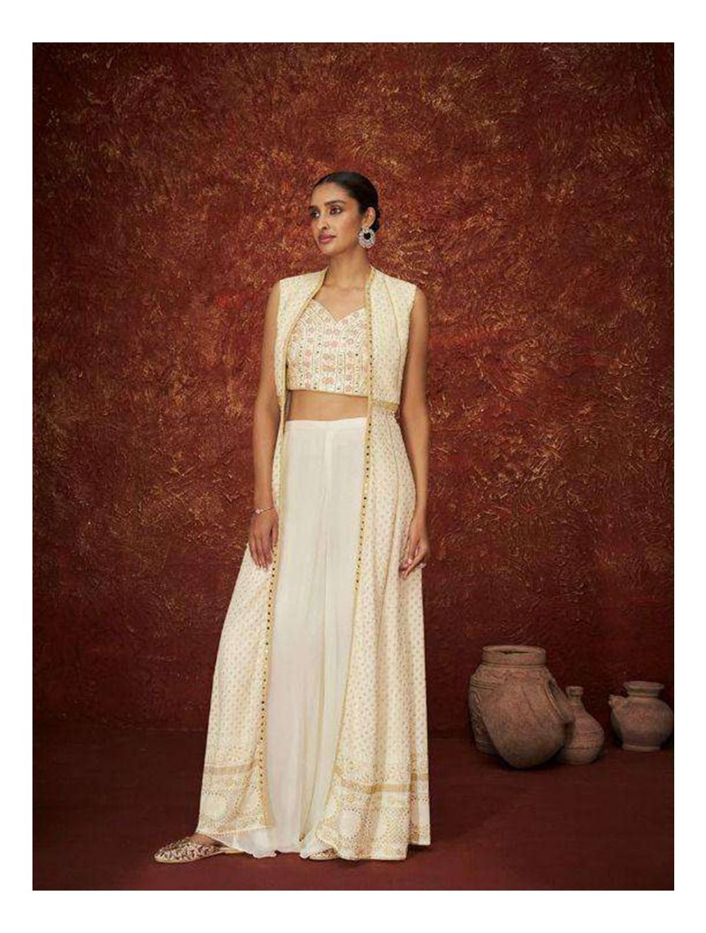 Shop Off White Net Embroidered Jacket Style Gown Festive Wear Online at  Best Price | Cbazaar