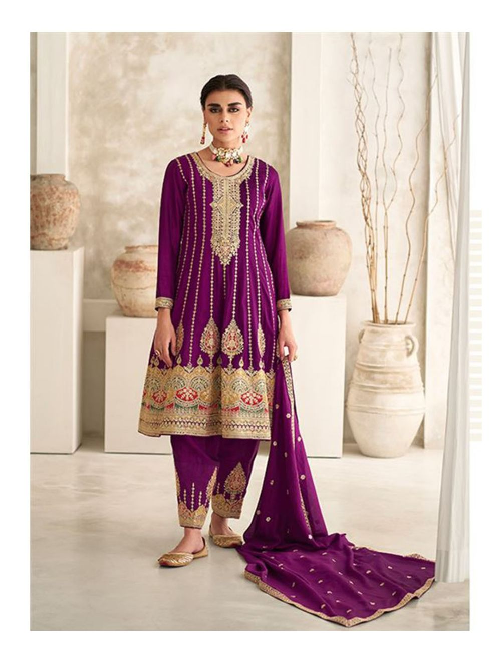 Lavender & Purple Satin Georgette Embroidered Churidar Suit – Priya K  Collections