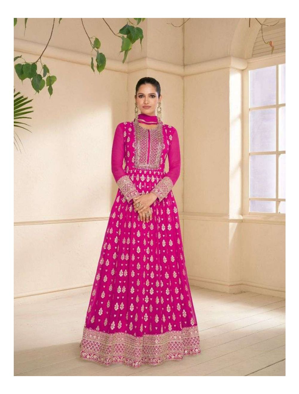 Buy a Hot Pink Floor Length Anarkali Suit On Rutbaa