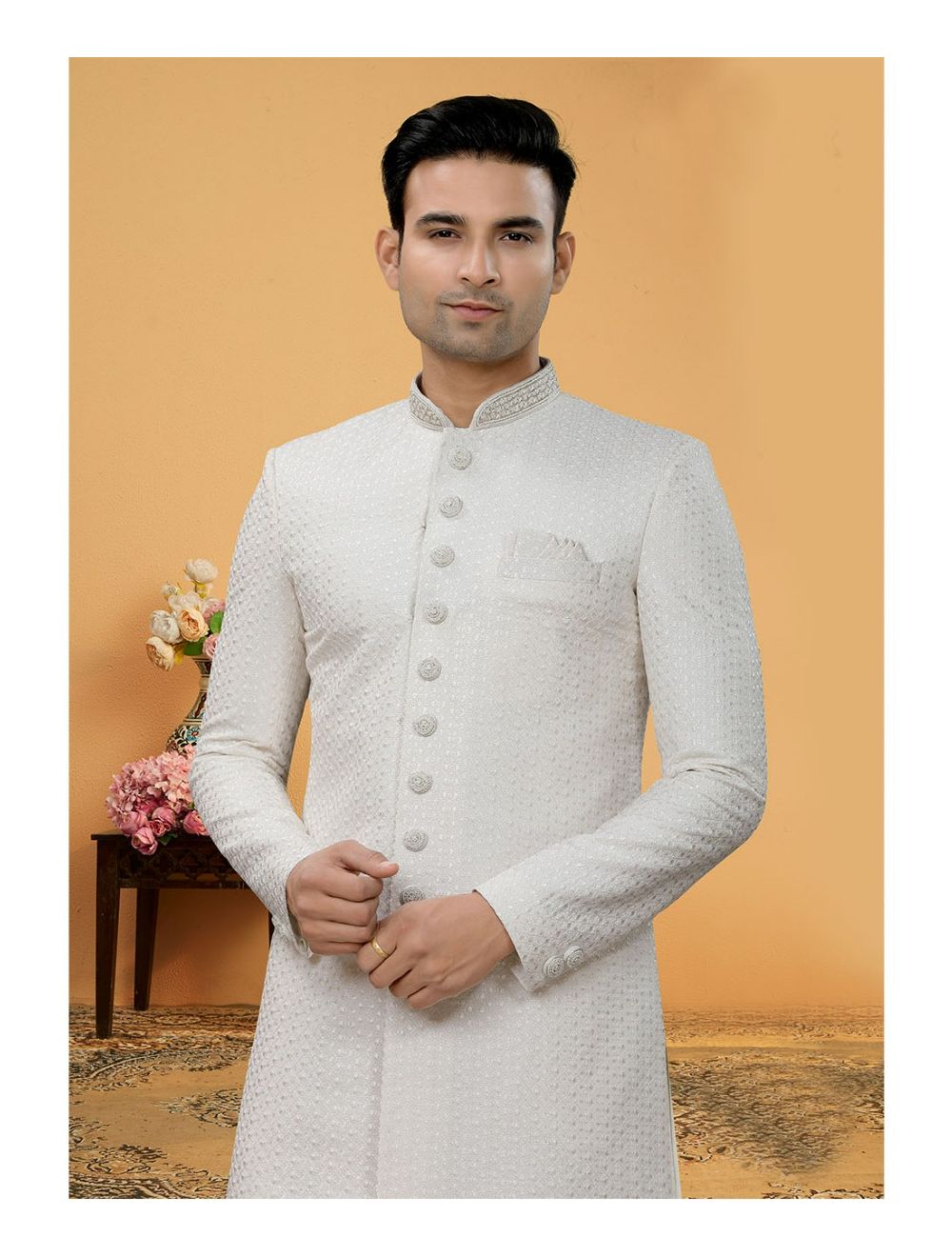 Off White Indo Western Sherwani Online at Best Price Rutbaa