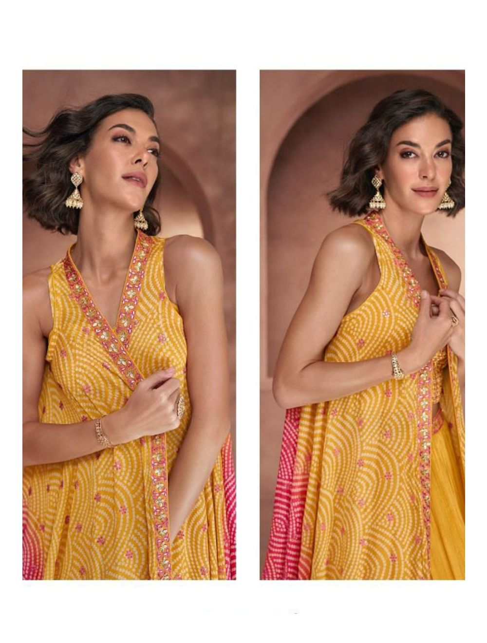 Yellow Crop Top Lehenga With Shrug