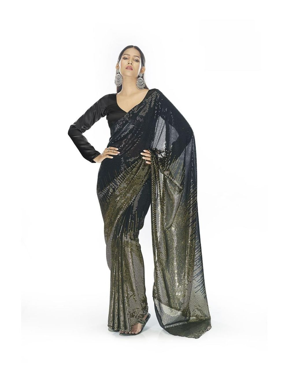 Shop online latest Black Stitched Gown Saree - AD Singh