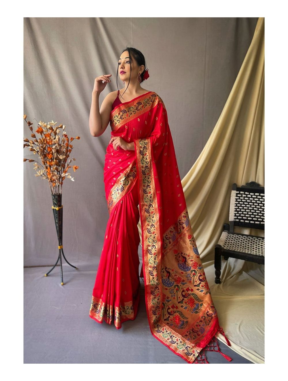Deserving Red Soft Silk Saree with Energetic Blouse Piece