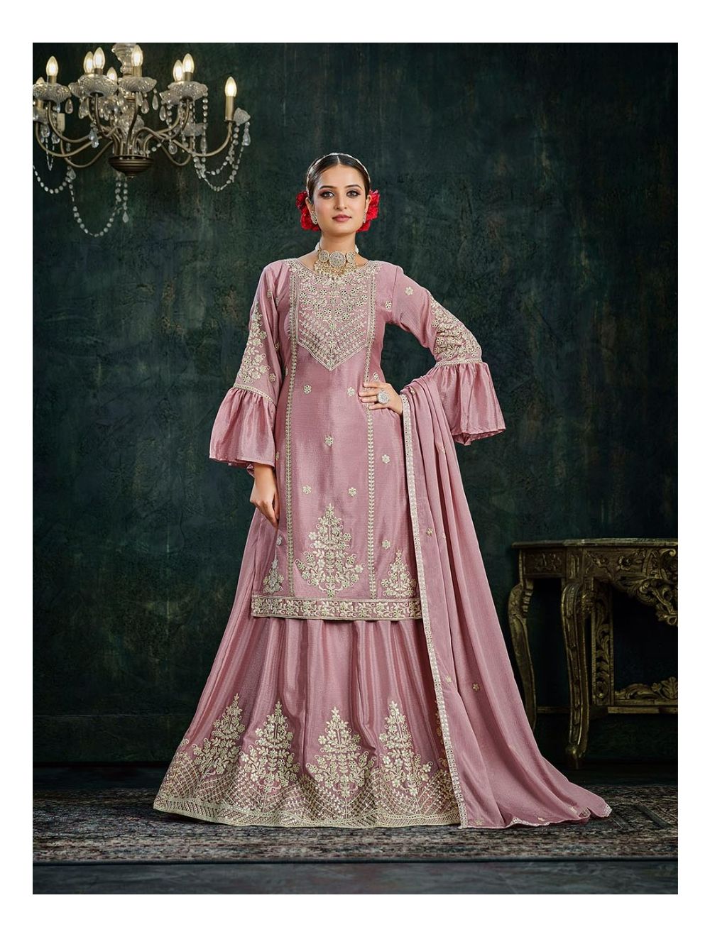 Buy Blush And Cornflower Pink Heavy Bridal Sharara Set With Hand Embroidery  KALKI Fashion India