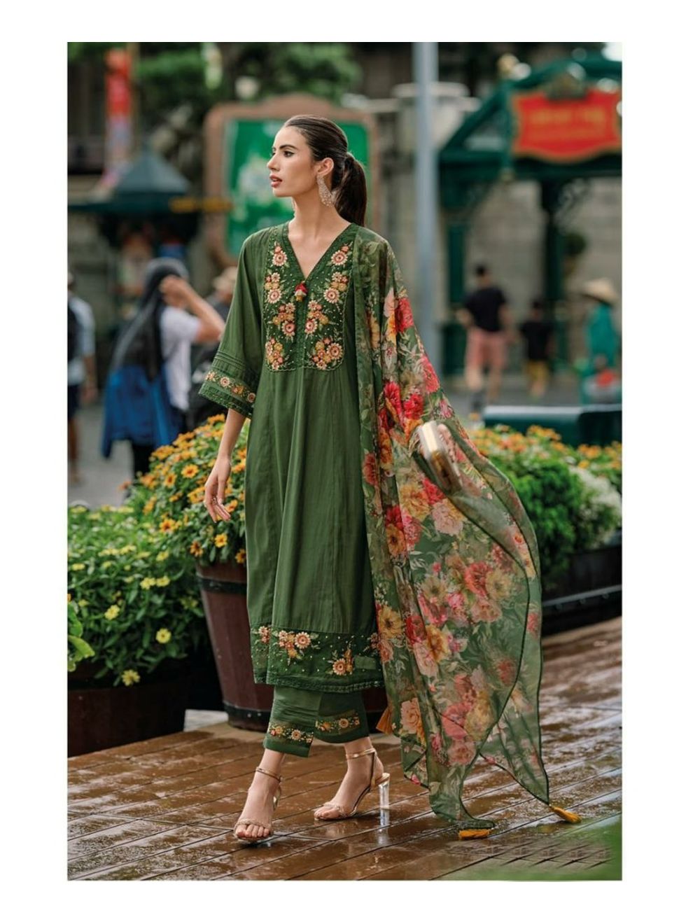 Mehendi Pakistani A Line Style Suit
