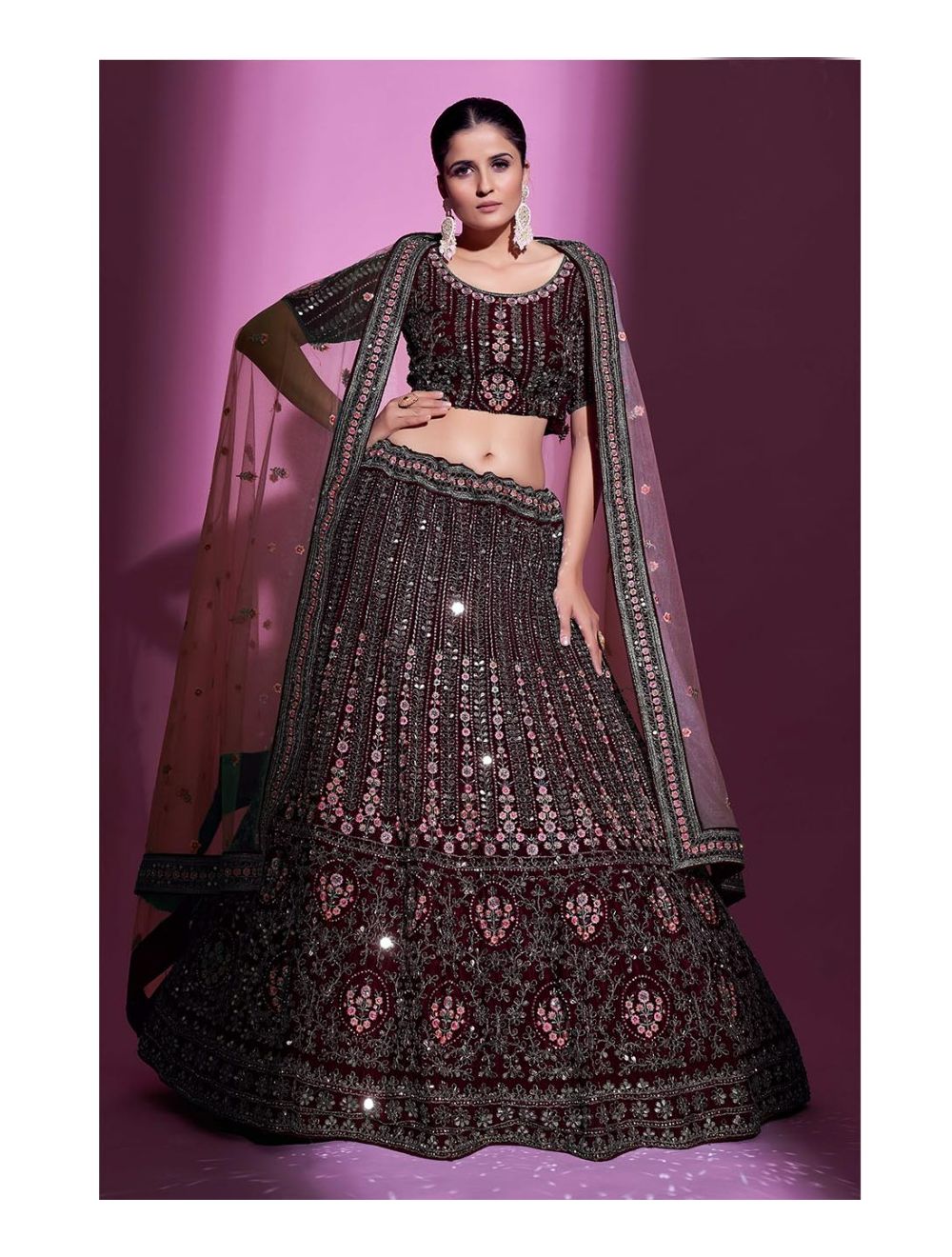 Dark Rose Gold Georgette Lehenga Choli With Heavy Sequins Embroidery W –  Ethnos