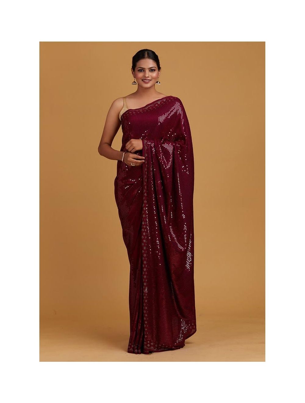 Wine Colour 3D Chiffon Saree With Sequence Blouse – Bahuji - Premium Silk Sarees  Online Shopping Store