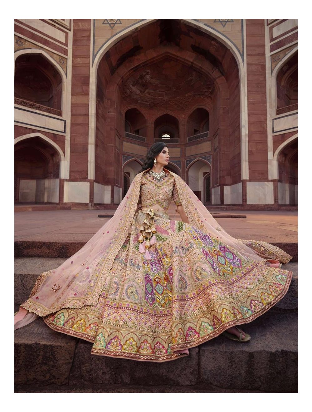 Multicoloured Silk Heavy Bridal Lehenga Choli - Lehengas Designer Collection