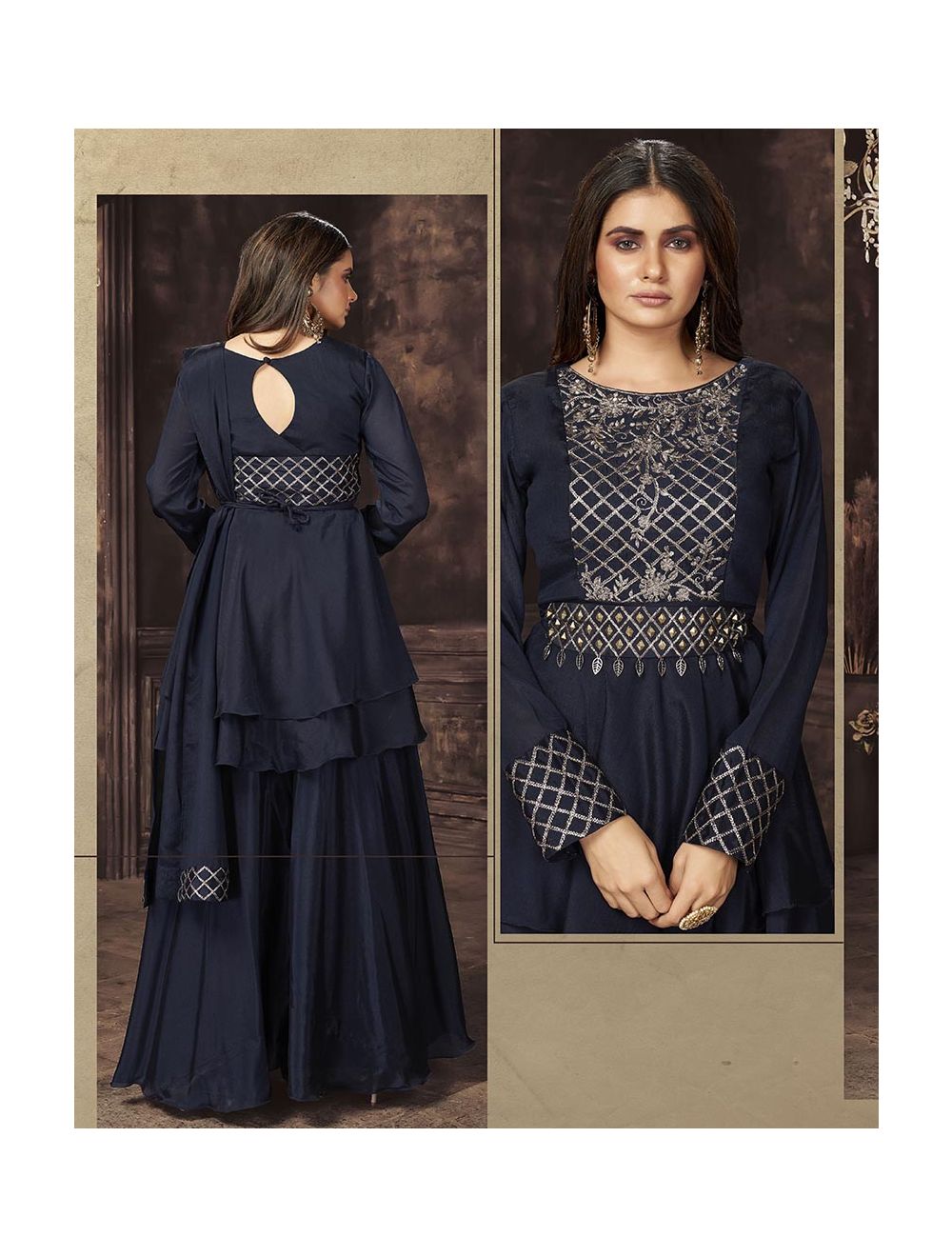Indo Western Online Buy Navy Blue Indo Western Dress