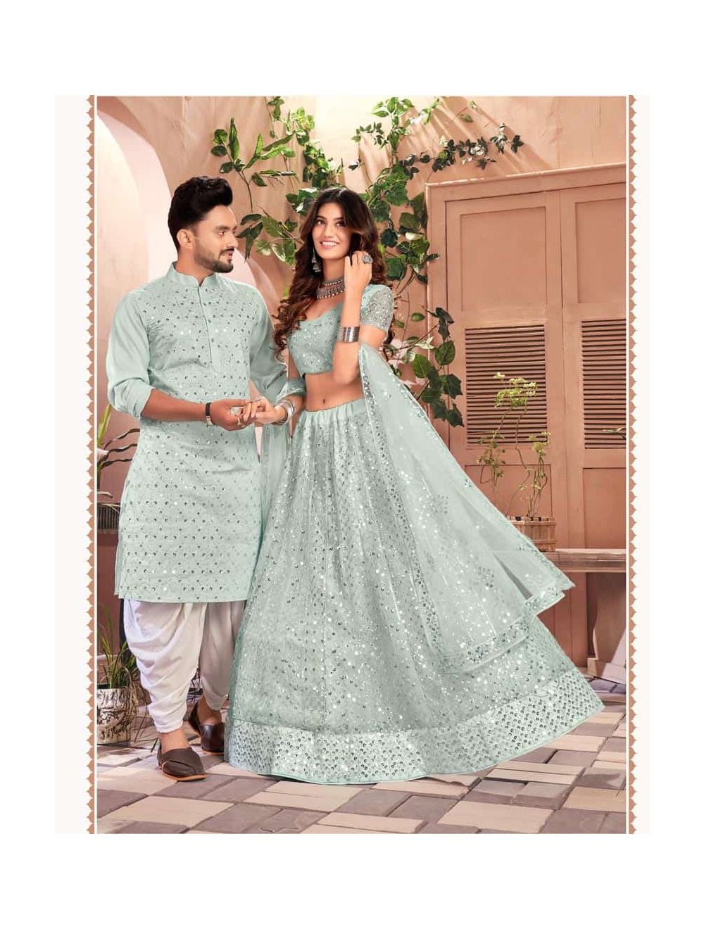 Light blue engagement lehenga with tassels on sleeve  Engagement lehenga  Indian bridal outfits Wedding blouse designs