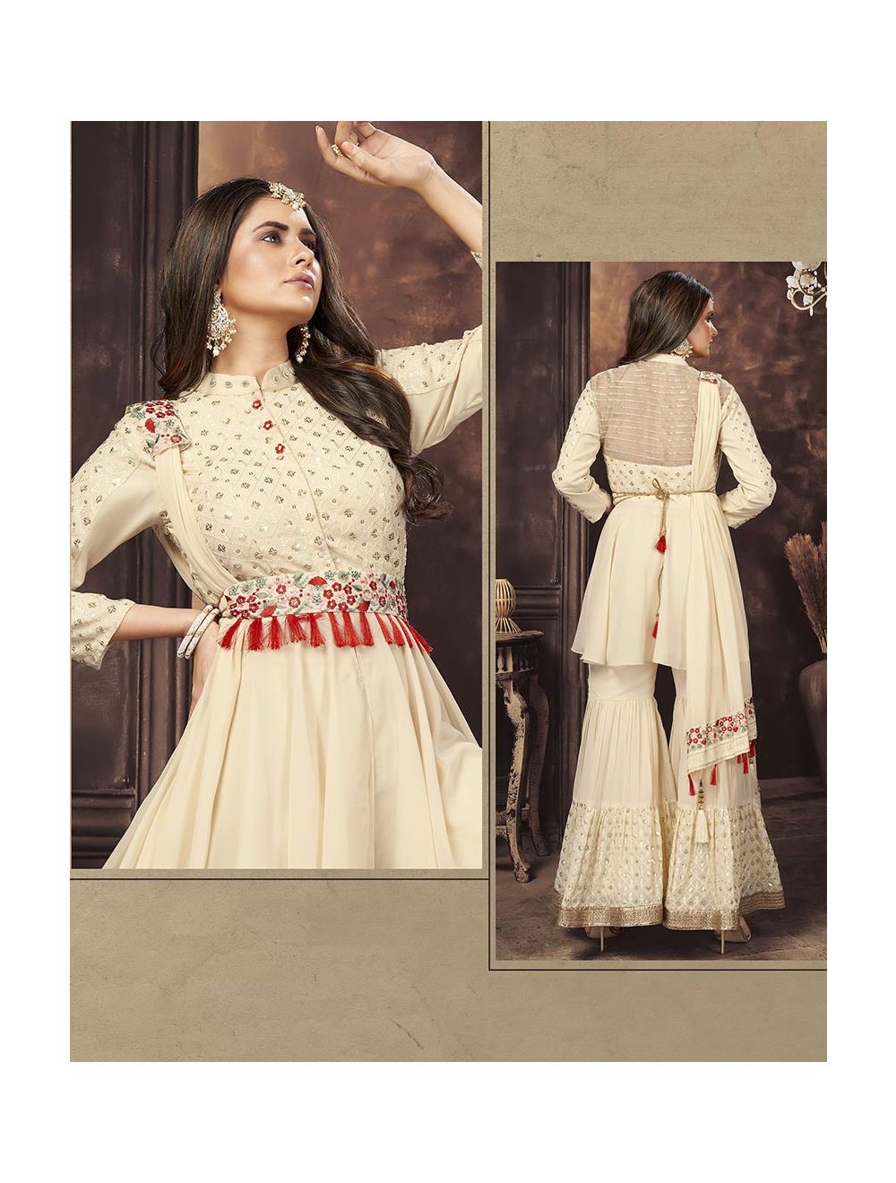 Indo Western Online Buy Off White Indo Western Dress