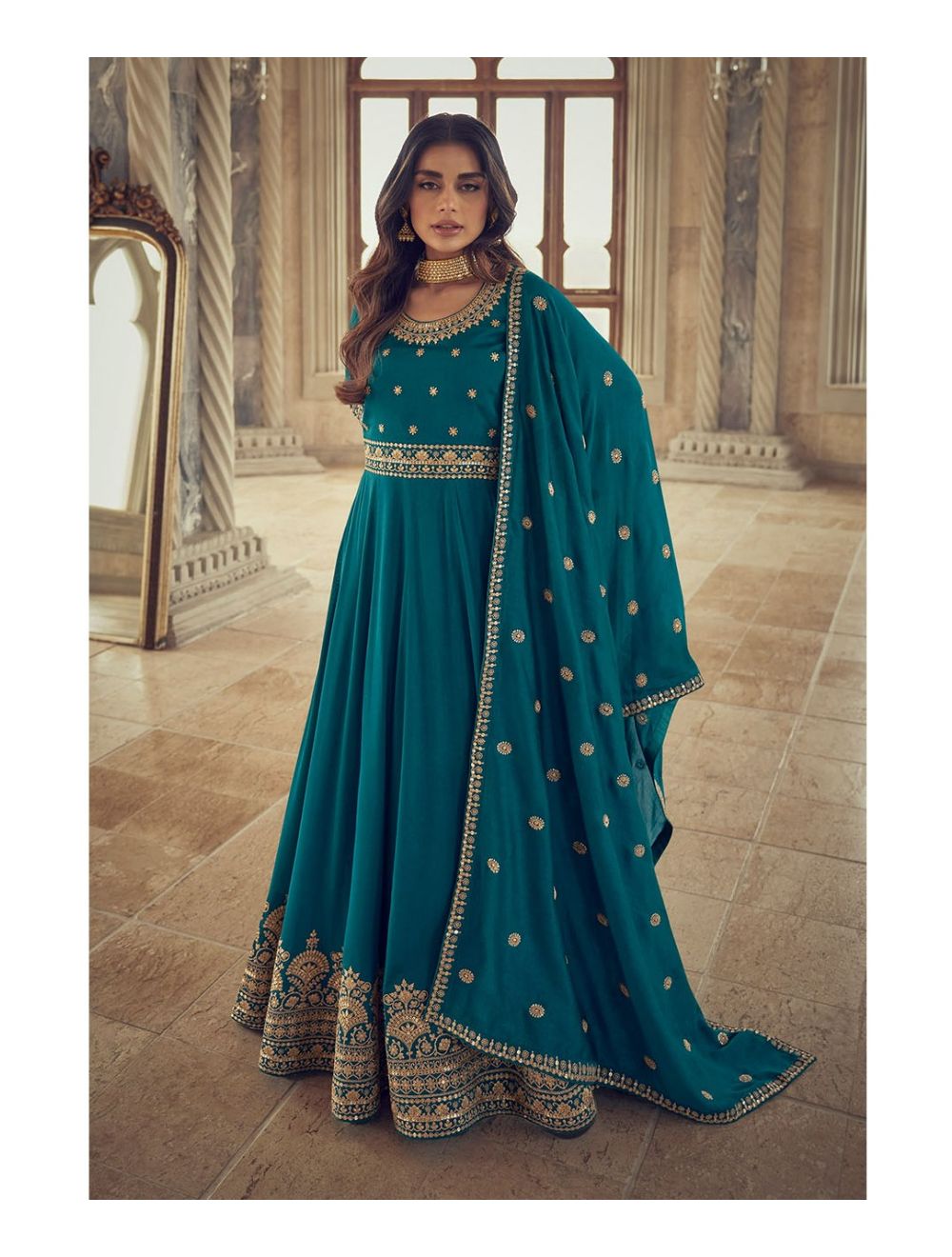 Aqua Blue Designer Anarkali Suit Online at Best Price - Rutbaa