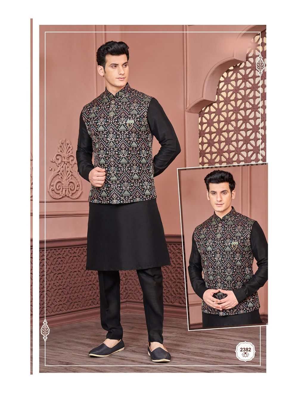 Party Wear Mens Imported Silk Kurta Pajama and Nehru Jacket Set