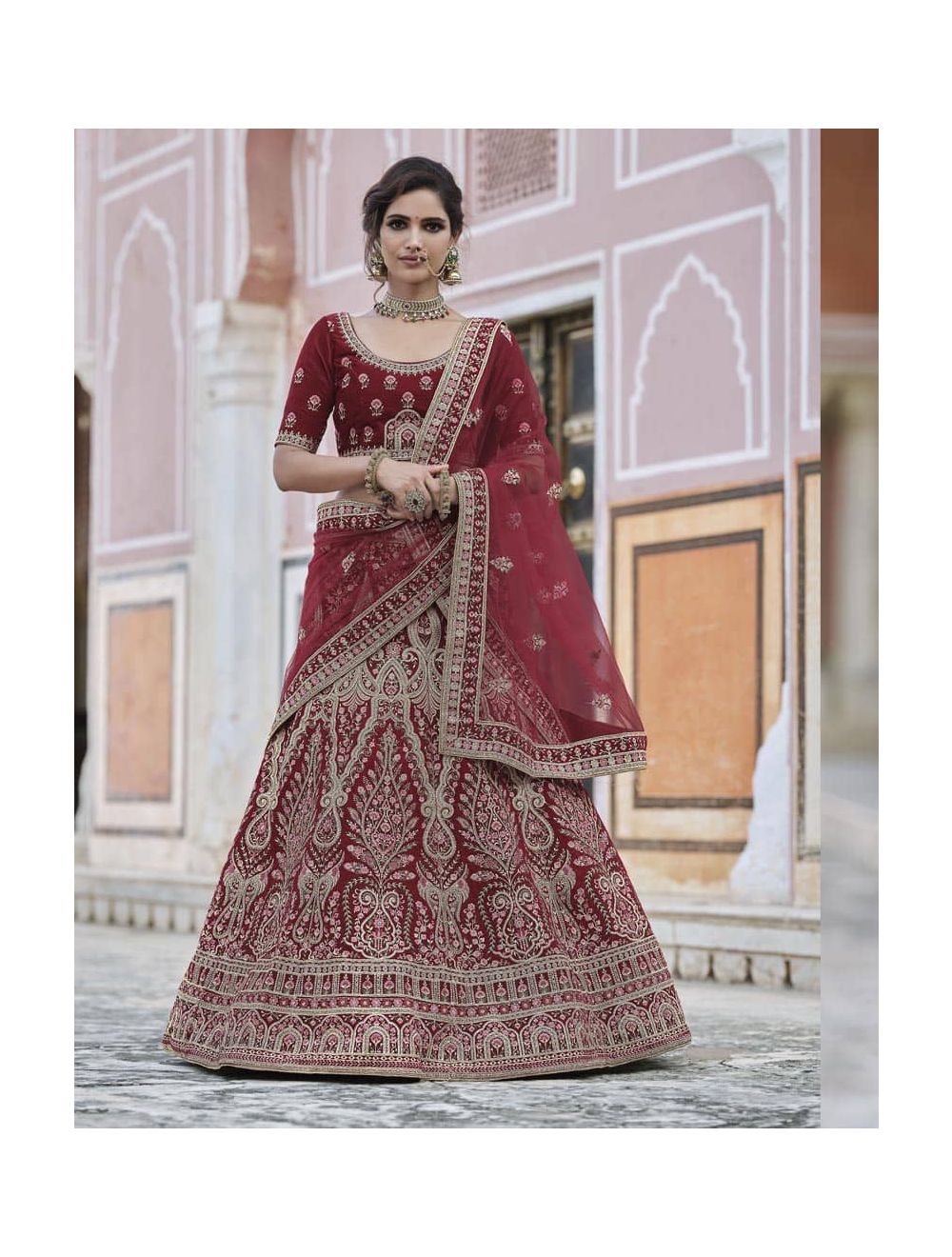 Silk Embroidered Pink Bridal Lehenga Choli with Dupatta - LC5890