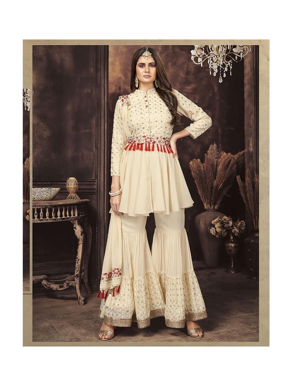 Buy Mauve Art Silk N Off White Net Skirt Set Party Wear Online at Best  Price | Cbazaar