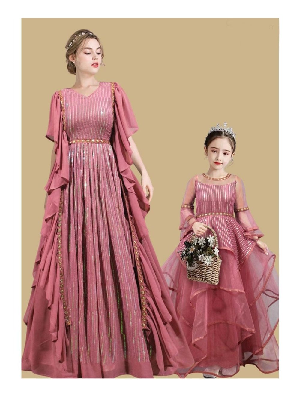 Mother Daughter Matching Navy Rose Dresses - Hira Design