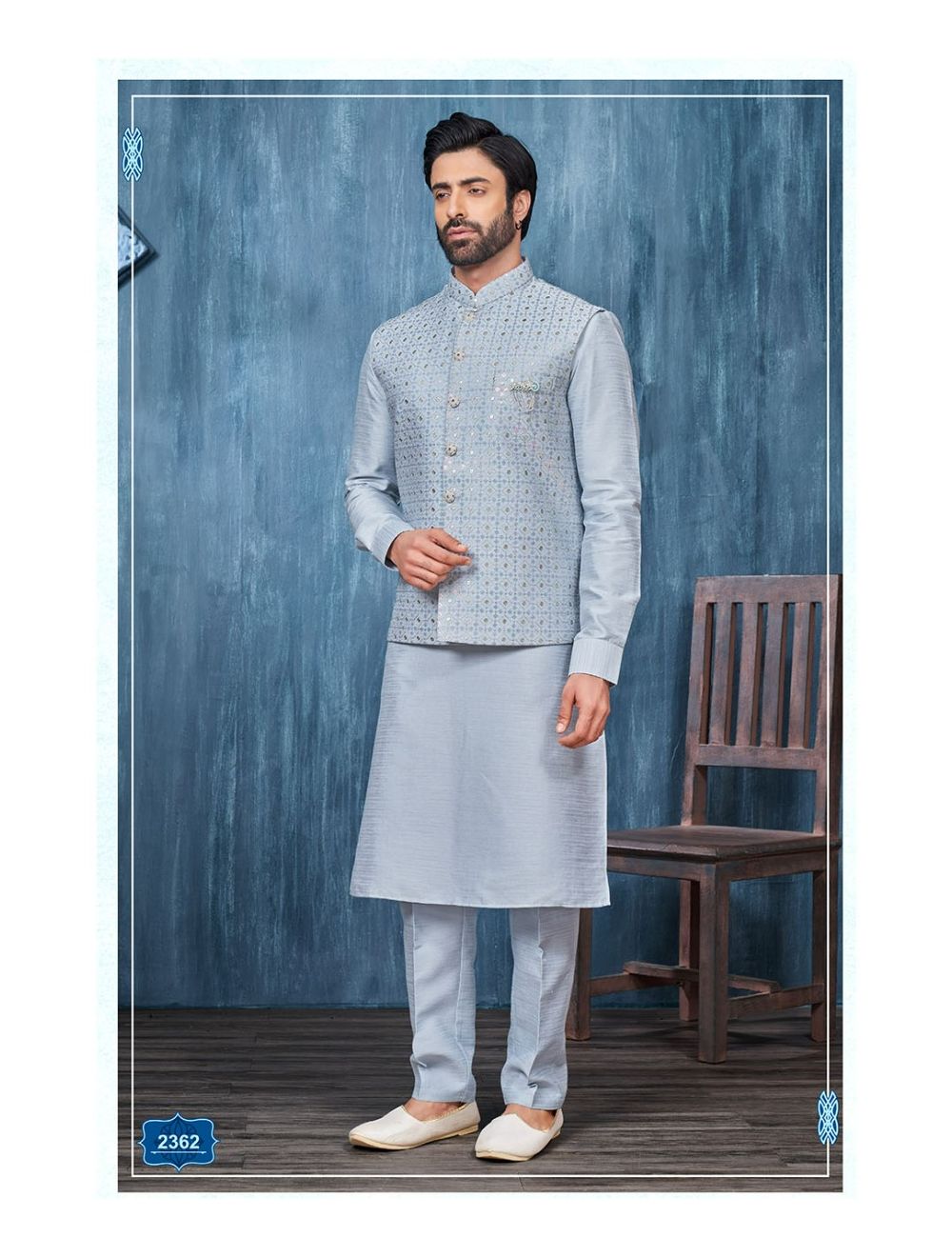 Buy Bontestitch Men's Silk Blend Navy Blue Kurta Pajama with Designer  Ethnic Nehru Jacket | Modi Jacket | Waistcoat (Size: L, SUN_FLOWER) Online  at Best Prices in India - JioMart.