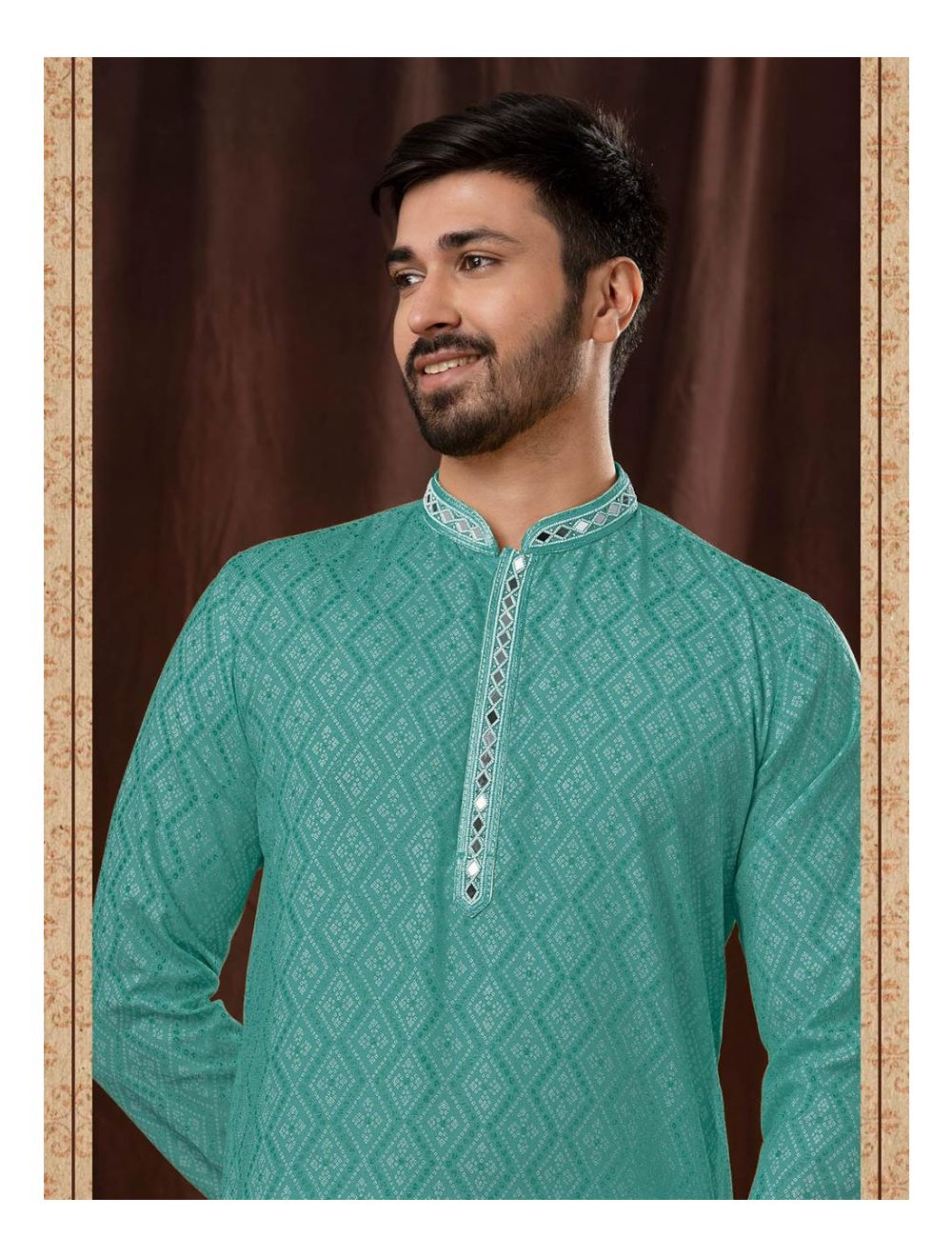 Sea green kurta pajama mirror work