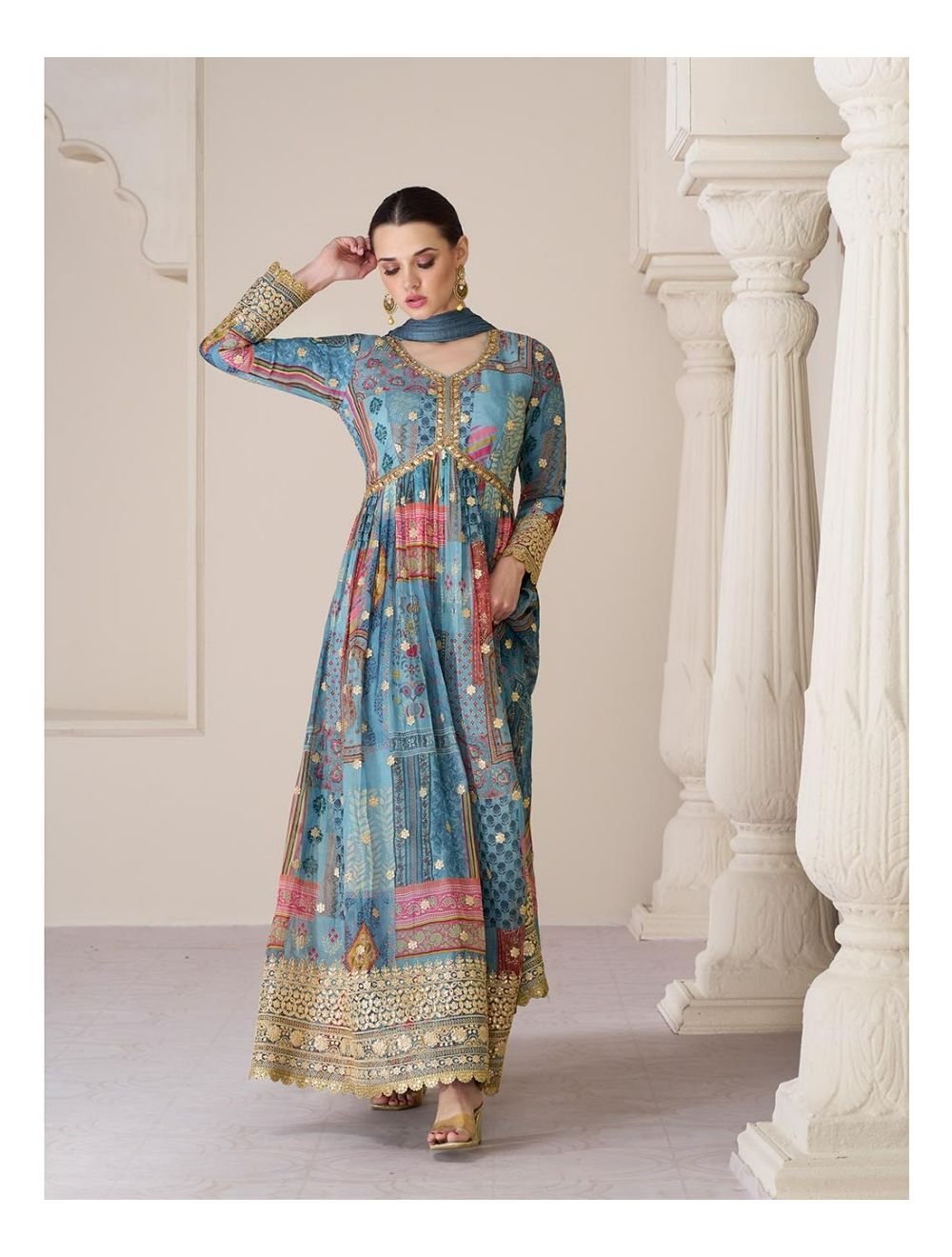 Buy Navy Blue Heavy Embroidered Satin Silk Designer Gown Style Anarkali  Suit | Anarkali Suits