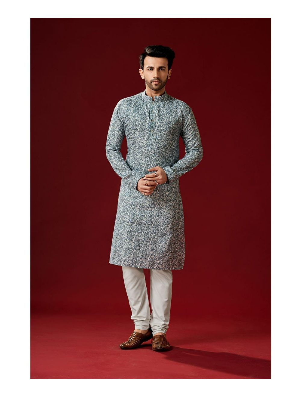 Grey Designer Printed Kurta Pajama