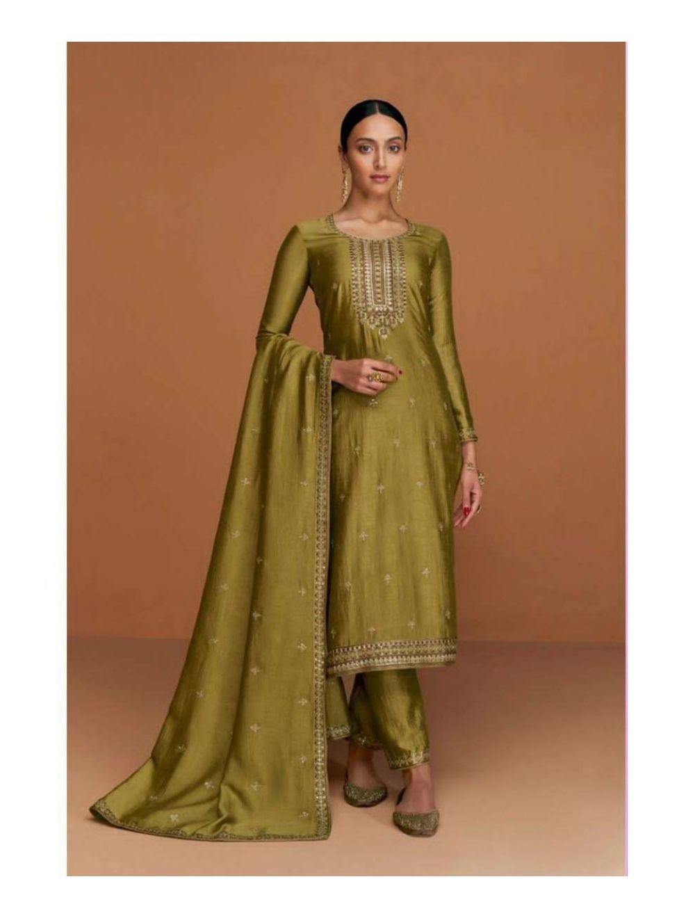 Buy Olive Green Sequins Work Palazzo Suit Online At Ethnic Plus