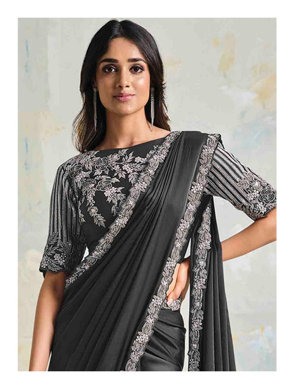 Black ready to wear saree for farewell