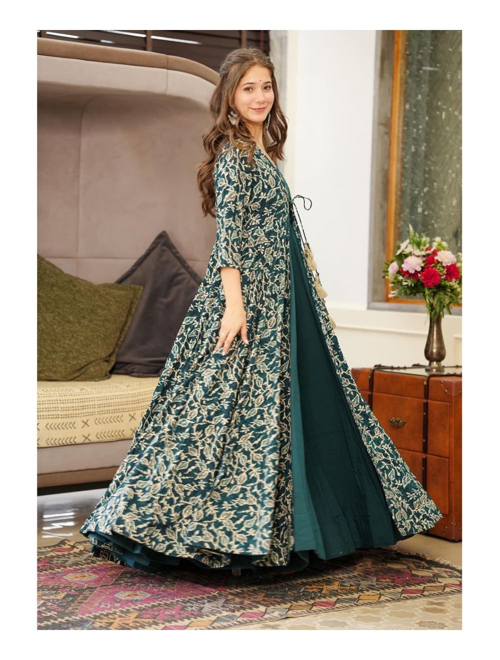 Dark Teal Gown With Shrug