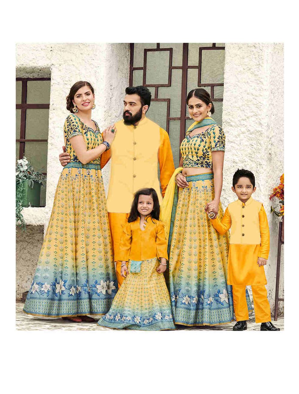 family dress set of 4 traditional Online Buy Yellow Family Matching Dress Set