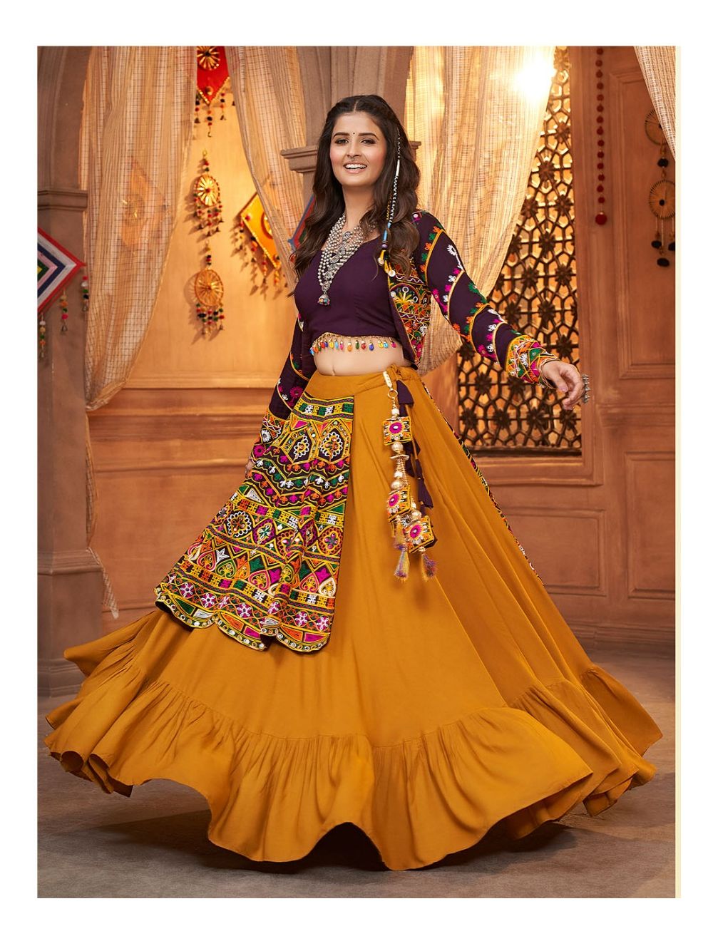 Buy Multi Colour Mirror Sangeet Readymade Lehenga Choli Online -