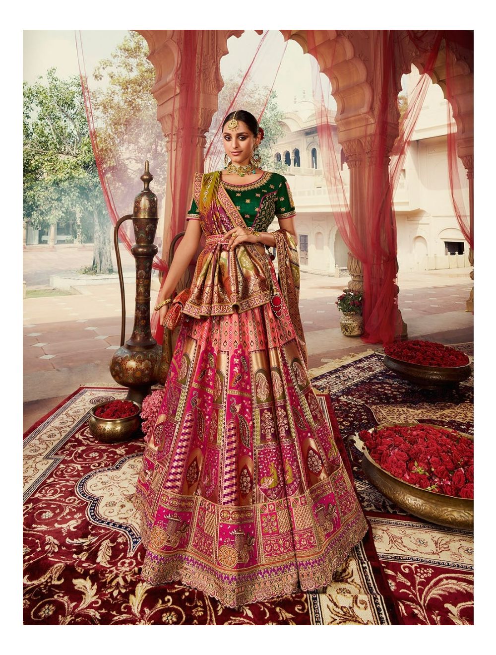 Buy Women Wine Thread Embroidered Lehenga Set With Blouse And Contrast  Dupatta - Ready To Wear Lehengas - Indya