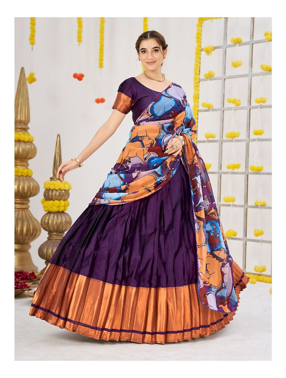 Pin by Pravalika on Lahengha | Half saree designs, Fashionable saree blouse  designs, Lehenga designs simple