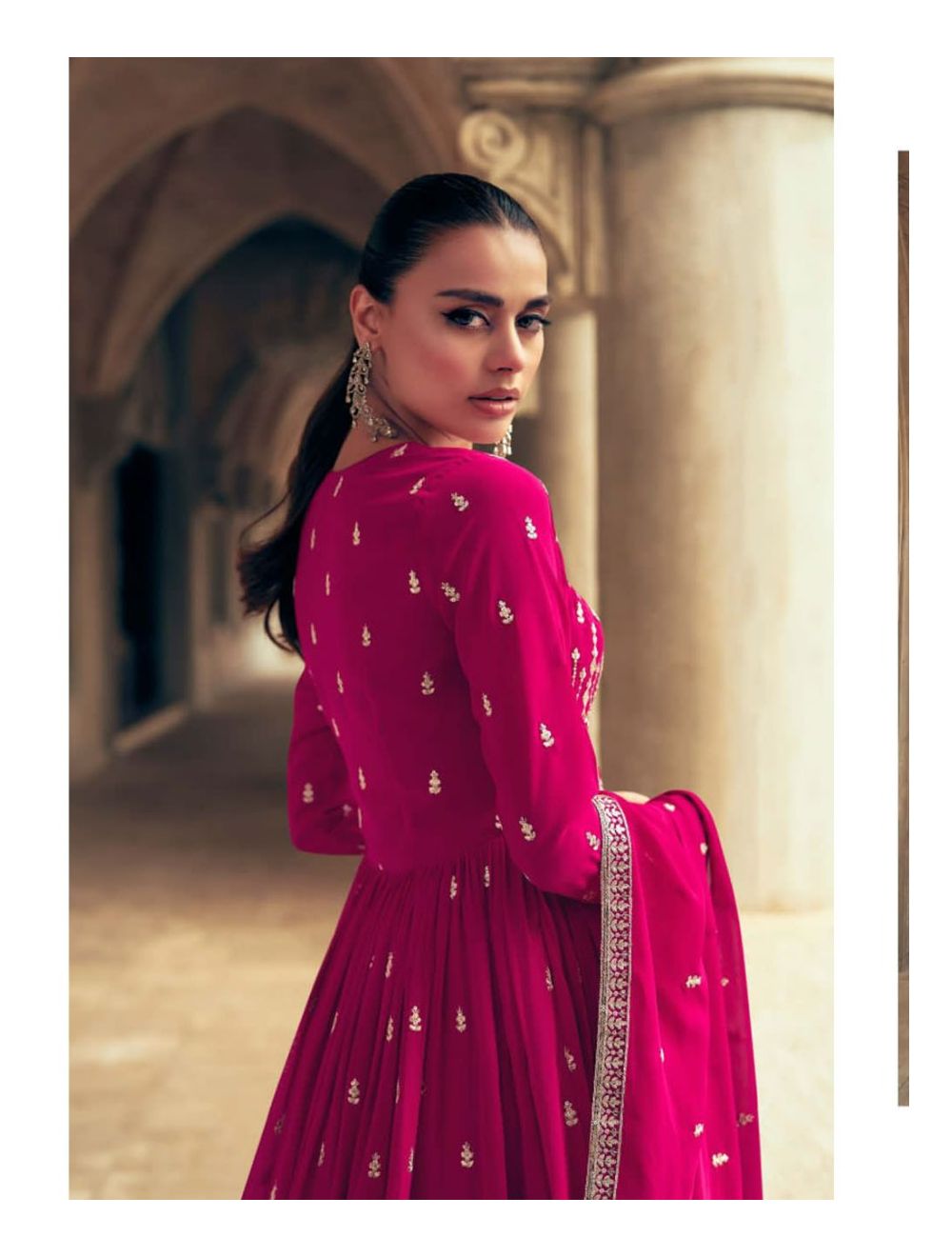 Magenta Short Anarkali With Skirt Designer Punjabi Suit