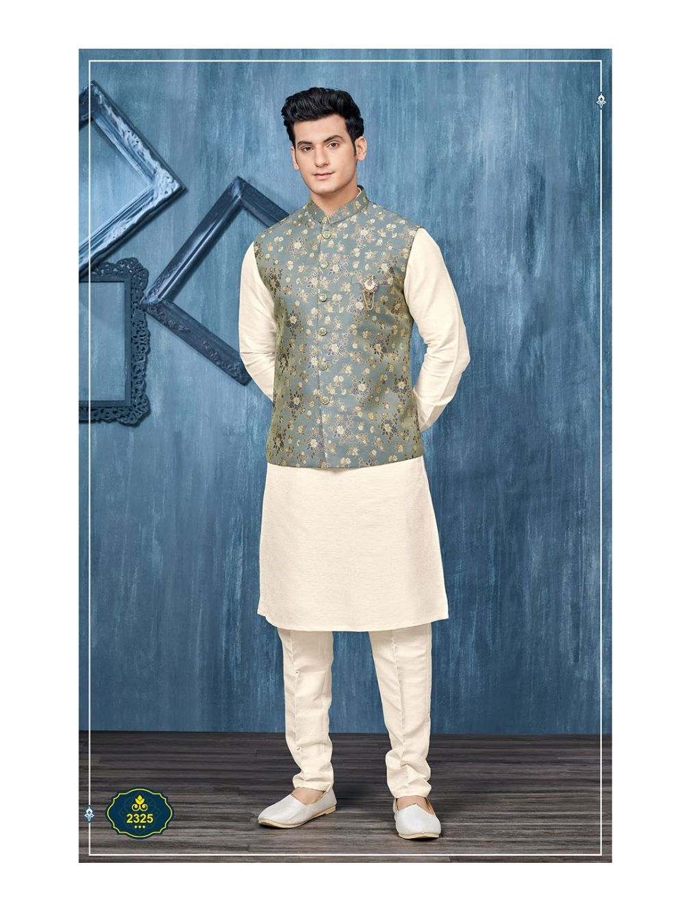 Banarasi Art Silk Work Navy Blue Color Men's Kurta Pajama With Jacket  -4606155917 | Heenastyle