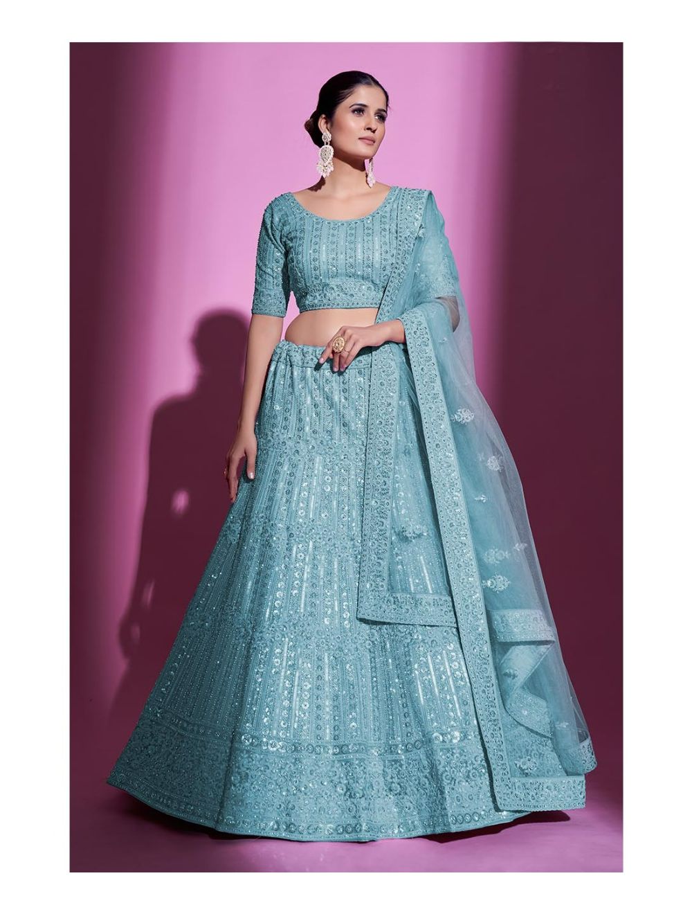 Multicolor Firozi Blue Thread & Sequins Embroidered Lehenga Choli With  Dupatta at Rs 3000 in Surat