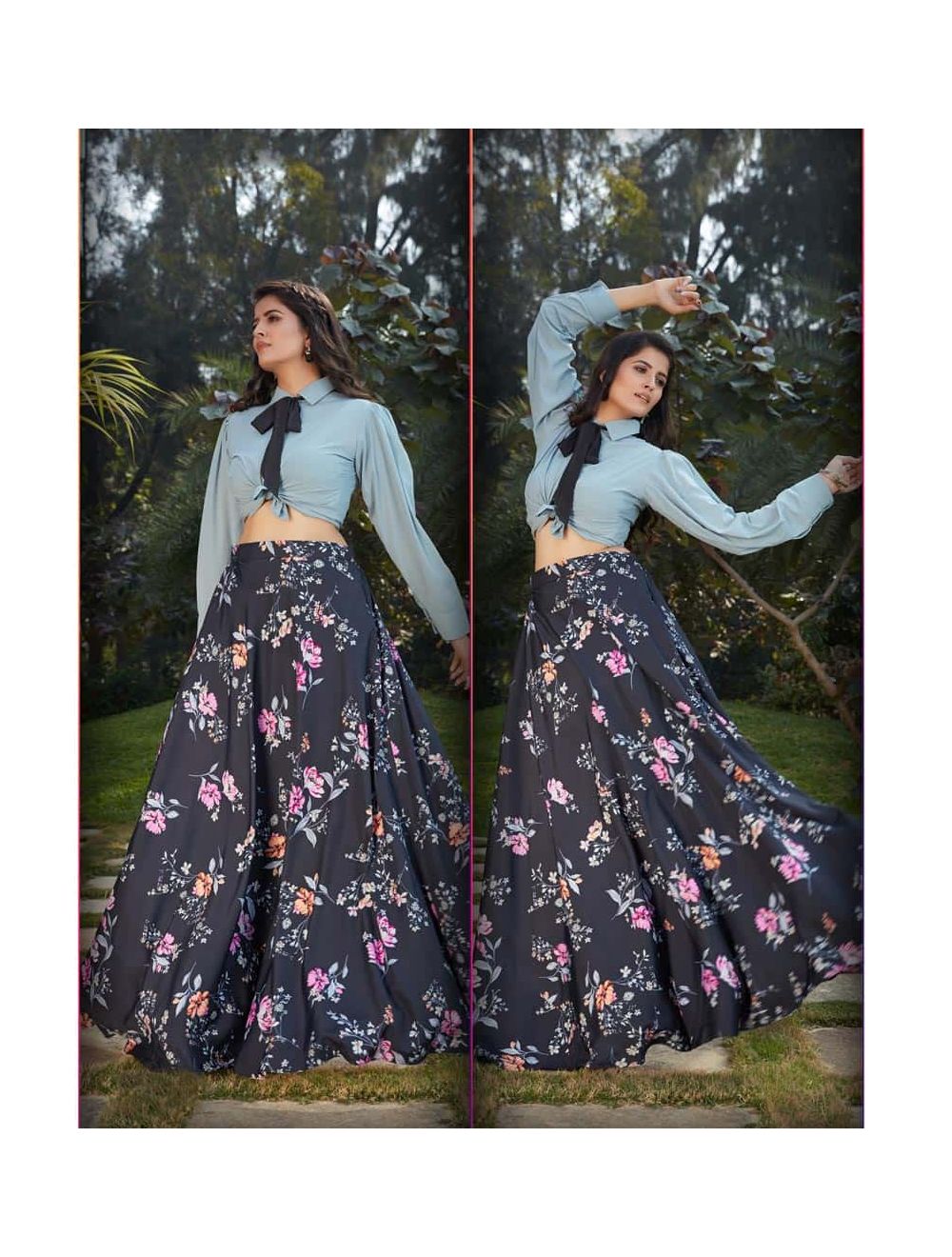 Grey long skirt with crop top Online Buy Grey Skirt