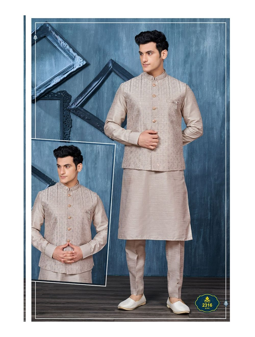 Olive Green Kurta Pajama Set With Banarasi Embroidery Fawn Color Nehru  Jacket at Rs 7499/set | Stylish Kurta Pajama in Yamuna Nagar | ID:  2851270440673